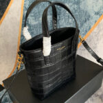 Saint Laurent Paris Mini Toy Shopping In Crocodile-Embossed Leather Black